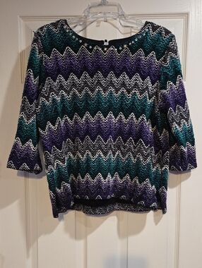 Alfred Dunner Chevron Knit Tunic in Teal, Purple & Black